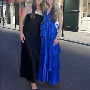 Lulus “Can’t Stop the Glam” Blue Metallic Tiered Formal Maxi Dress!